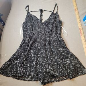 Lulus Mind Black Polka Dot Strappy Surplice Romper Size M